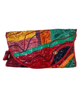 RARE Vintage Carlo Fiori of Italy Multicolor Patchwork Leather Clutch